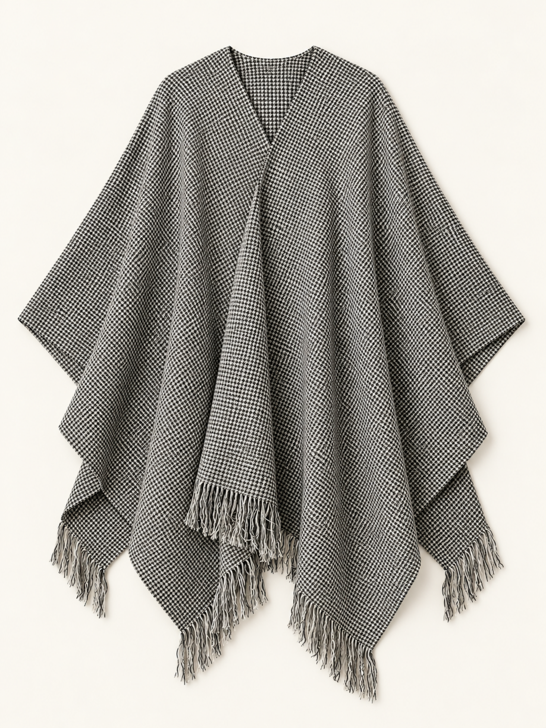 Chic Check Fringe Women Wrap Poncho GOELIA