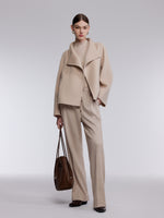 [Preview] Cashmere Wool Blend Asymmetrical Collar Women Short Coat GOELIA
