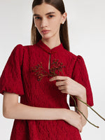 Jacquard Puff Sleeves Women Qipao Mini Dress GOELIA