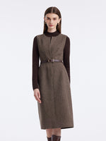 Washable Wool Vest Dress And Knitted Sweater Two-Piece Set With Belt GOELIA
