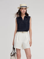 100% Linen Sleeveless Women Shirt GOELIA