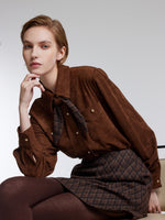 [Preview] Faux Suede Women Shirt With Ribbon GOELIA