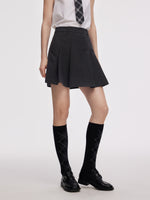Worsted Wool Blend Pleated A-Line Women Culotte Skirt GOELIA