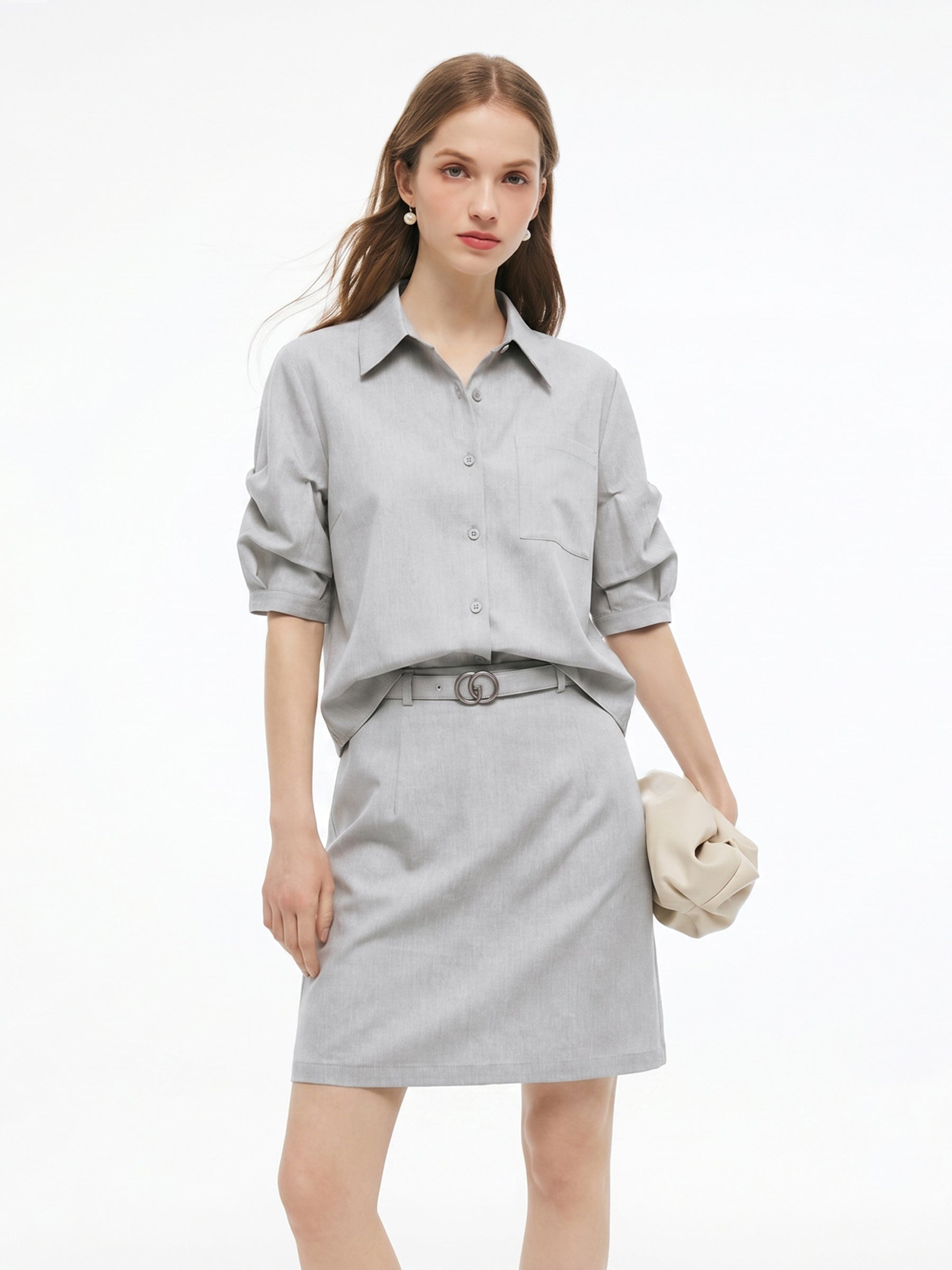 Lyocell Linen Blend Mock-Layered Women Mini Shirt Dress GOELIA