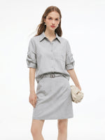 Lyocell Linen Blend Mock-Layered Women Mini Shirt Dress GOELIA