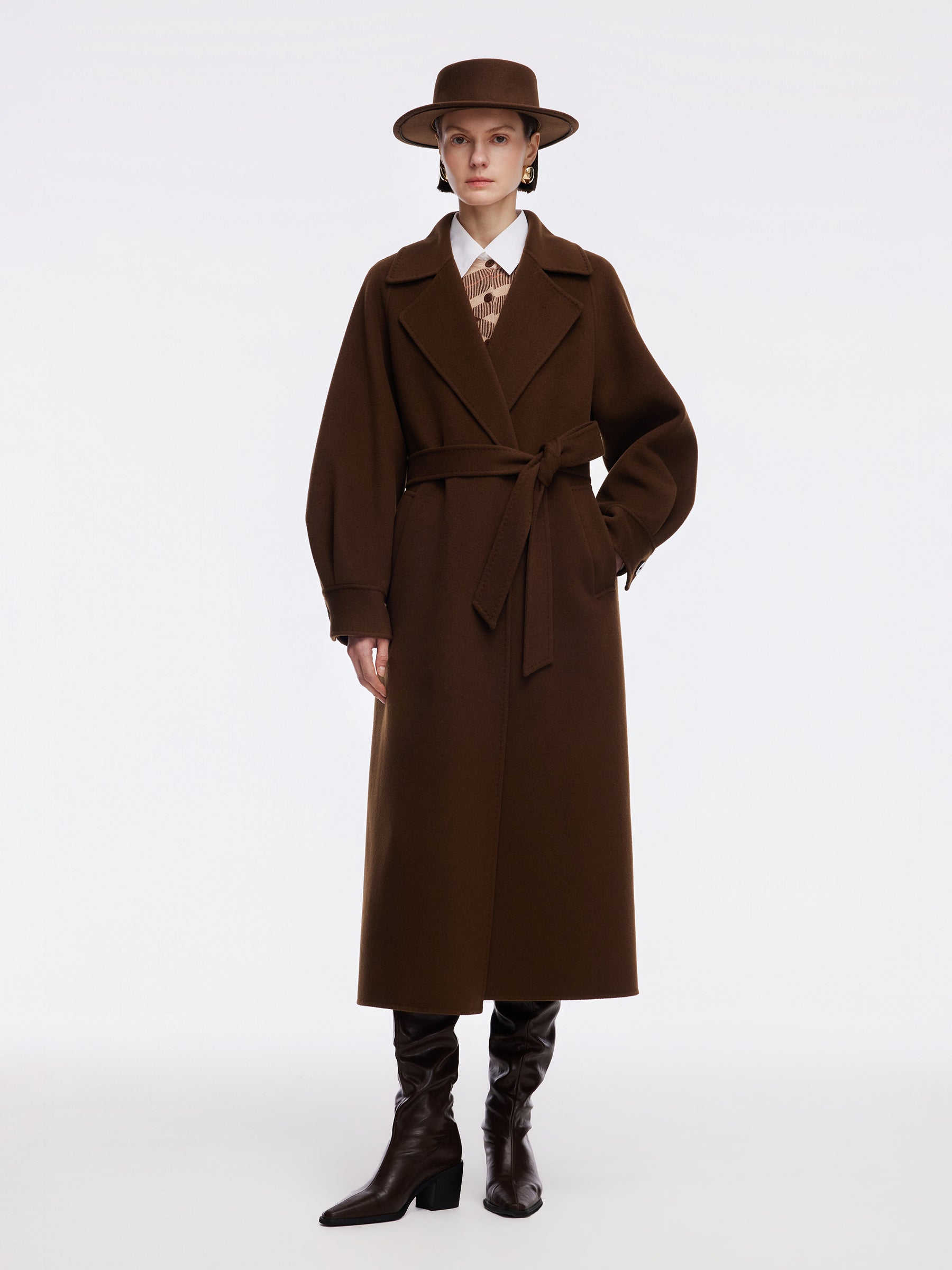 [Preview] Cashmere Wool Double-Faced Women Self-Tie Belt Overcoat GOELIA