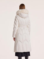 Gathered Waist Long Goose Down Garment With Faux-Fur Collar GOELIA