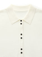 Tencel Blend Color Block Women Polo Short Sleeve Cardigan GOELIA