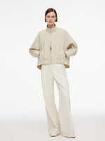 Cotton Blend Zip-Up Women Cocoon Cropped Jacket GOELIA