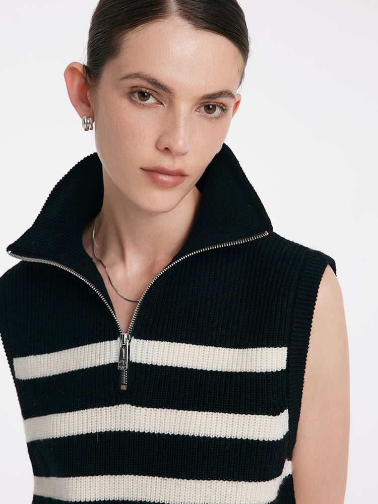 Thermostatic Wool Striped Zippered Collar Vest GOELIA
