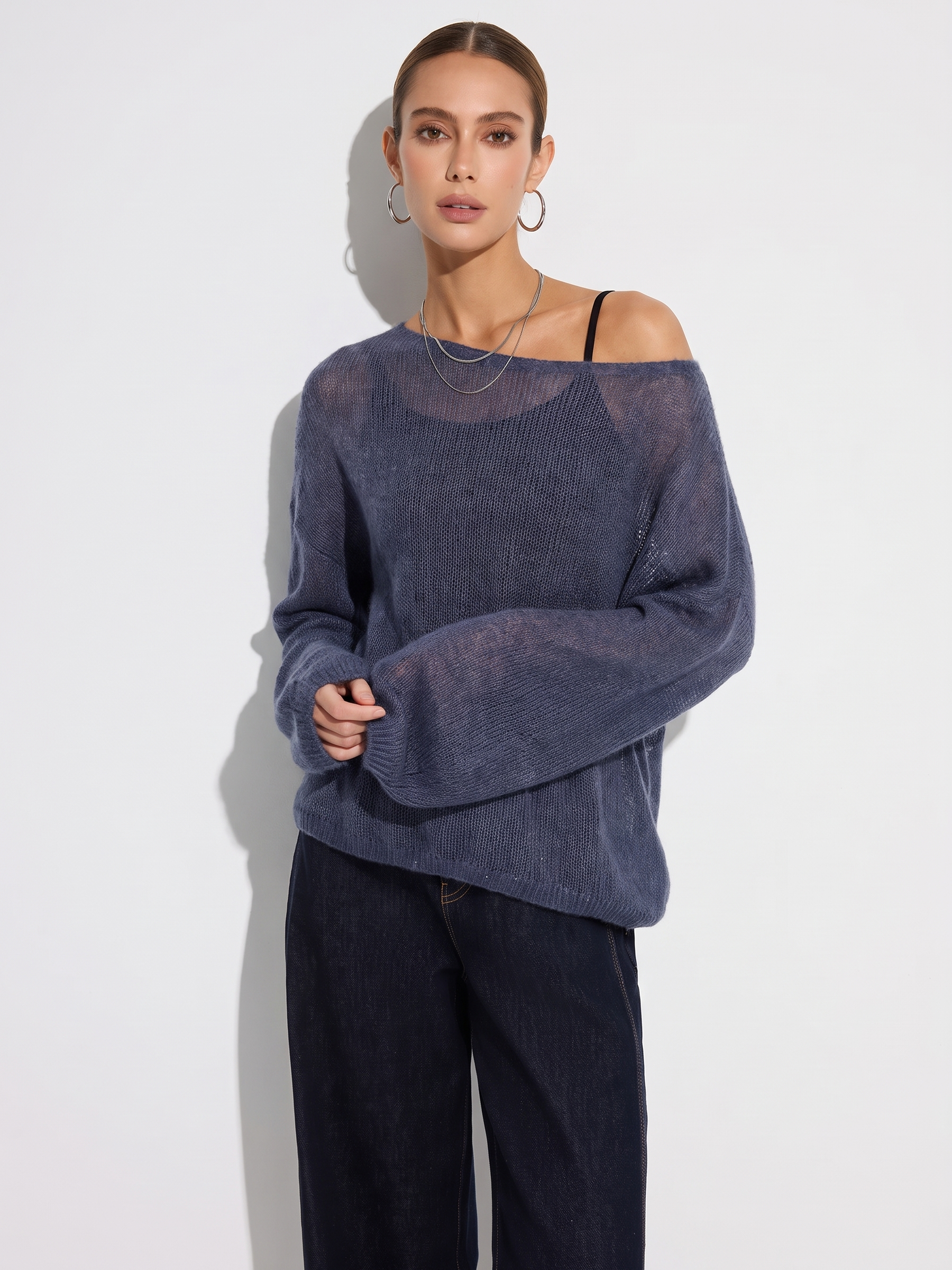 Cashmere Mulberry Silk Blend Boat Neck Women Knit Top GOELIA