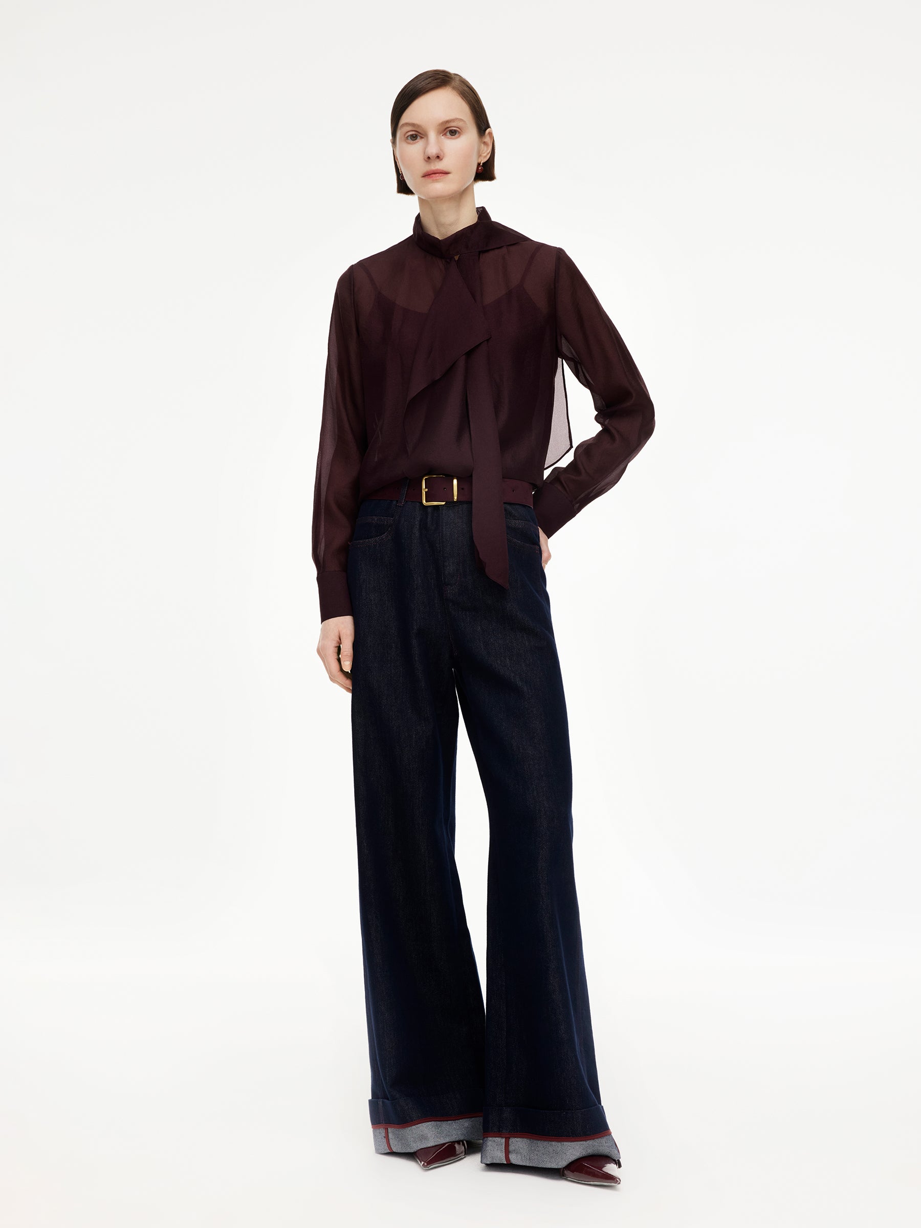 Tie Front Women Shirt With Knit Camisole GOELIA