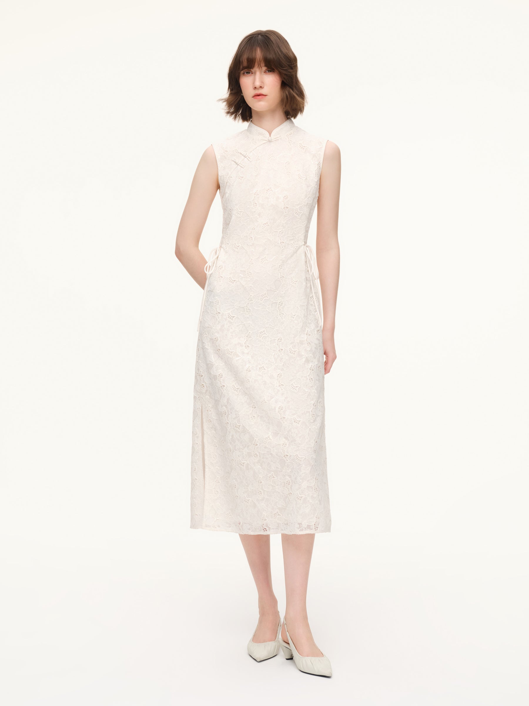 Lace Sleeveless Women Qipao Midi Dress GOELIA