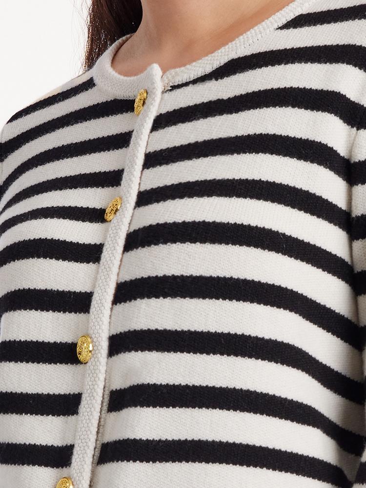 Button Up Woolen Striped Lady Cardigan GOELIA