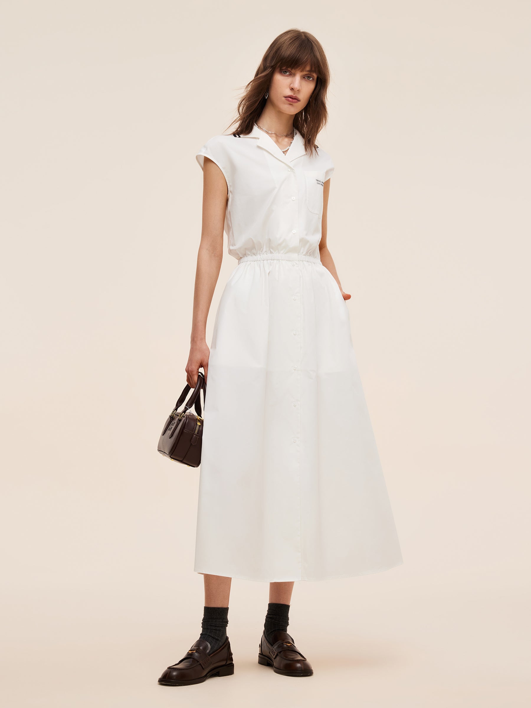 Cap Sleeve Women Gathered Waist Maxi Dress GOELIA