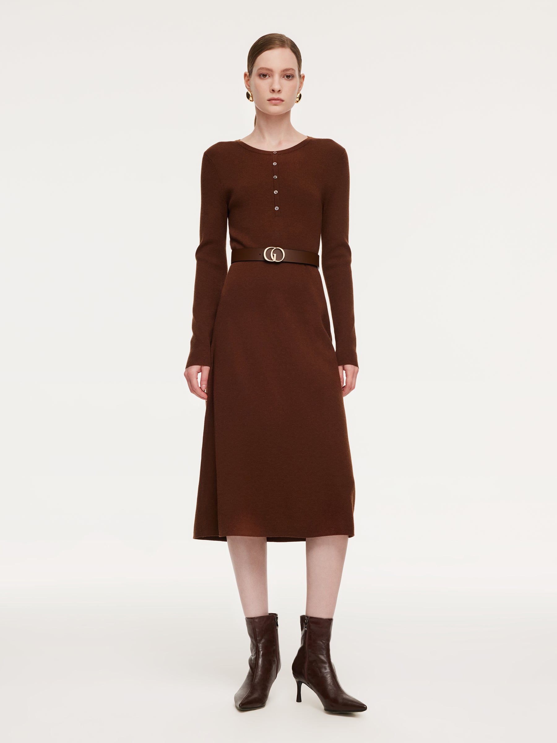 [Preview] Tencel Wool Blend Women Midi Dress With GO Leather Belt GOELIA