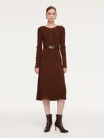Tencel Wool Blend Women Midi Dress With Leather Belt GOELIA