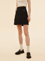 100% Worsted Wool Women Beaded Mini Skirt GOELIA