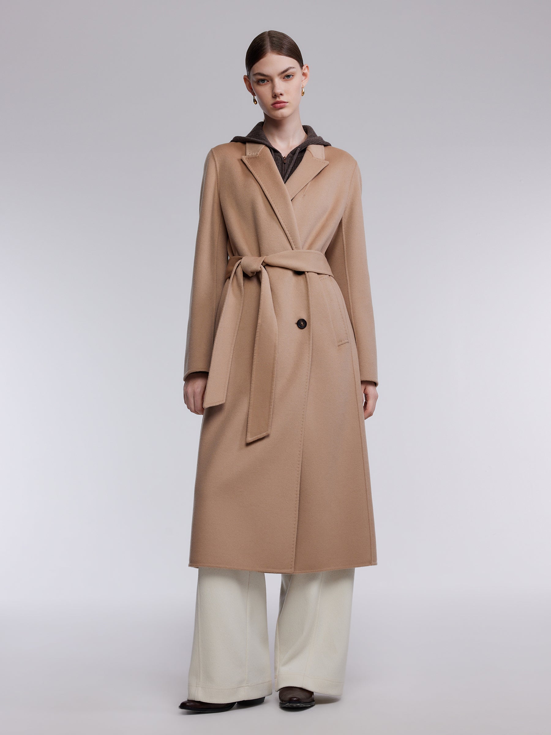 [Preview] Wool Silk Blend Women Wrap Overcoat GOELIA
