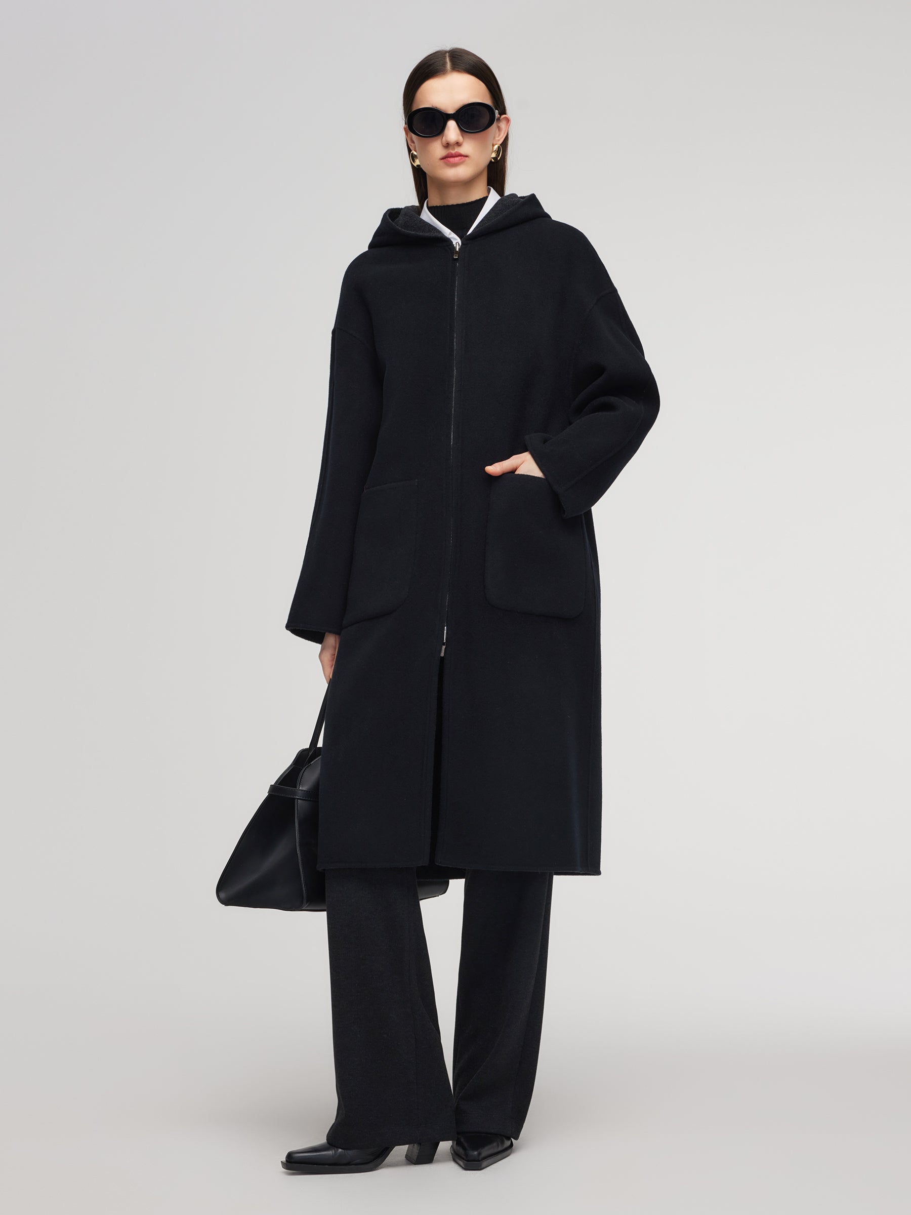 [Preview] 100% Wool Zip-Up Hooded Reversible Unisex Overcoat GOELIA