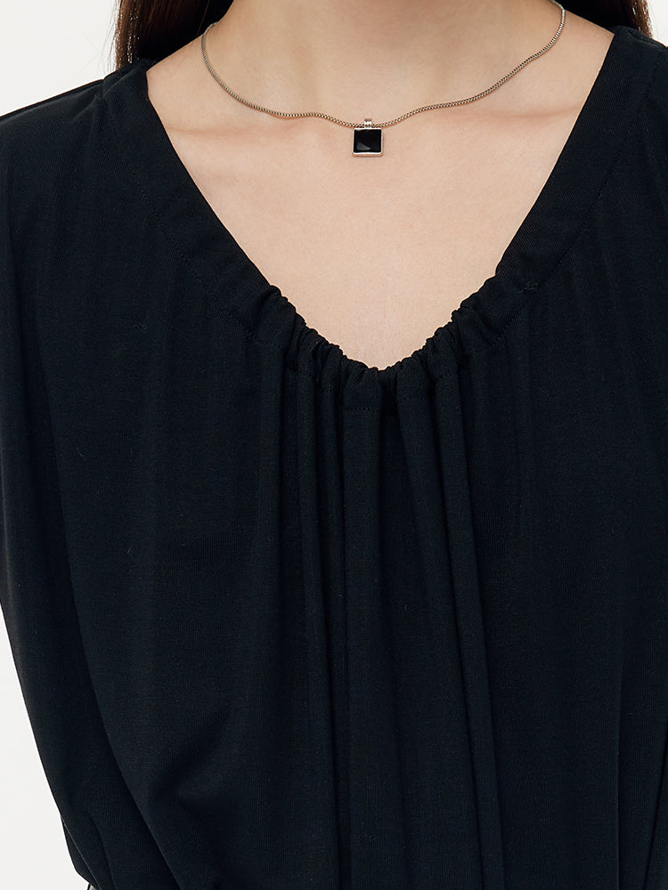 Tencel Knit Women Sleeveless Midi Dress With Leather Belt GOELIA