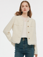 Tweed Collarless Women Crop Jacket GOELIA