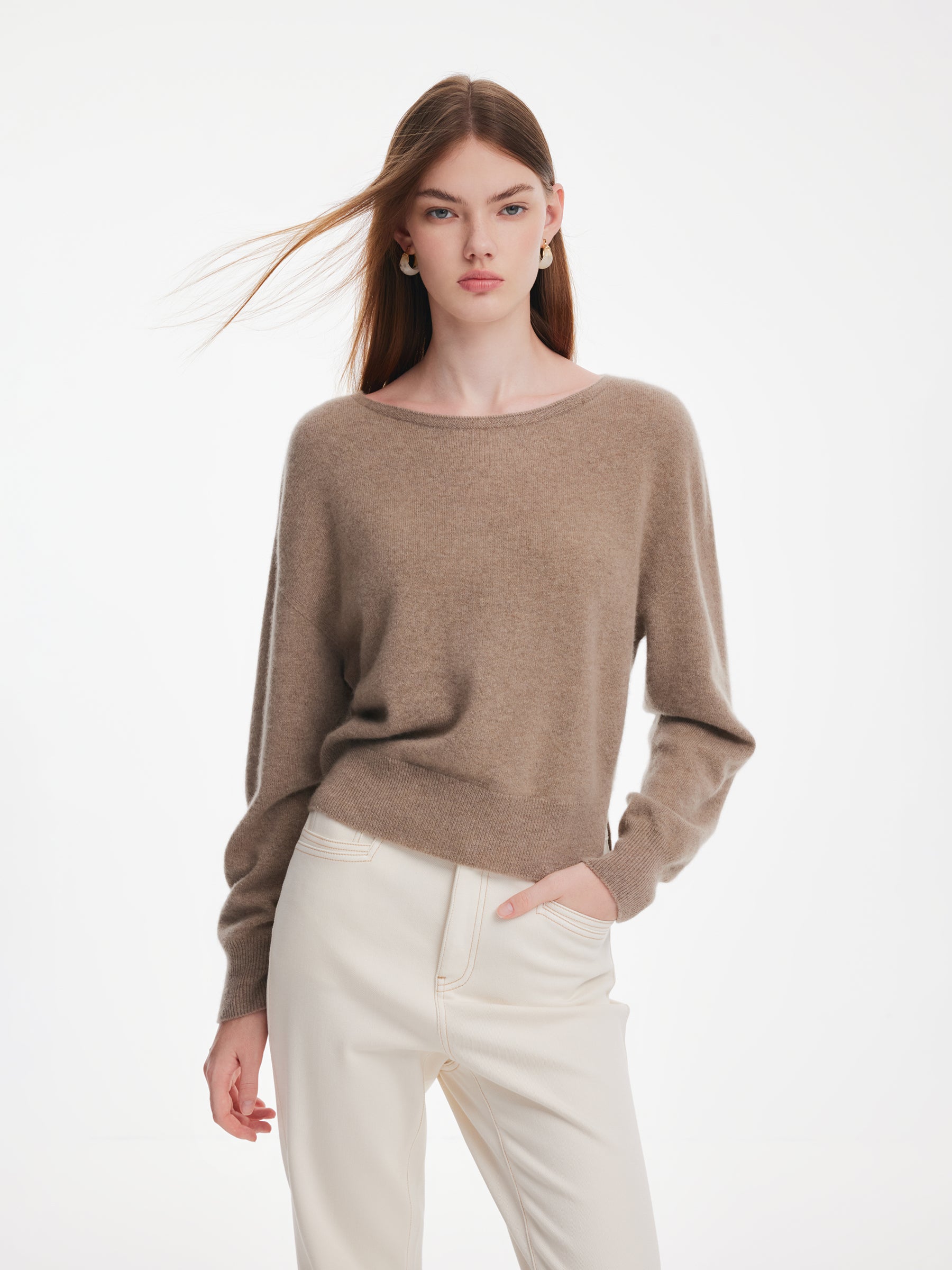 [Preview] 100% Cashmere Boat Neck Women Sweater GOELIA