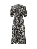 Iris Print V-Neck Tied Women Midi Dress GOELIA