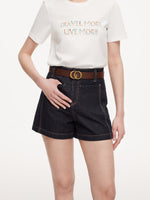 [Preview] 100% Cotton Denim Slimming Seamed Women Shorts With Belt GOELIA