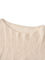 [Preview] 100% Cashmere Pointelle Lantern Sleeve Women Sweater GOELIA