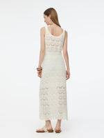 Linen Cotton Blend Women Side Slit Openwork Skirt GOELIA