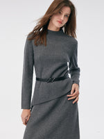 Wool Blend Mock Neck Sweater And A-Line Skirt Two-Piece Set With Belt GOELIA