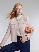 [Preview] Tweed Beaded Neck Women Cropped Jacket GOELIA