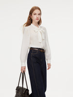 [Preview] Acetate Blend Lace Bow Tie Women Shirt GOELIA