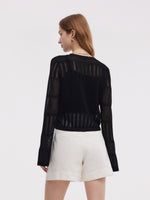 Tencel Blend Openwork Women Flared Sleeve Cardigan GOELIA