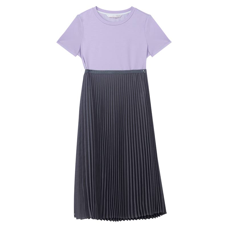 Knitted Dress Two-Piece Set Purple Dress And Grey Pleated Maxi Skirt GOELIA