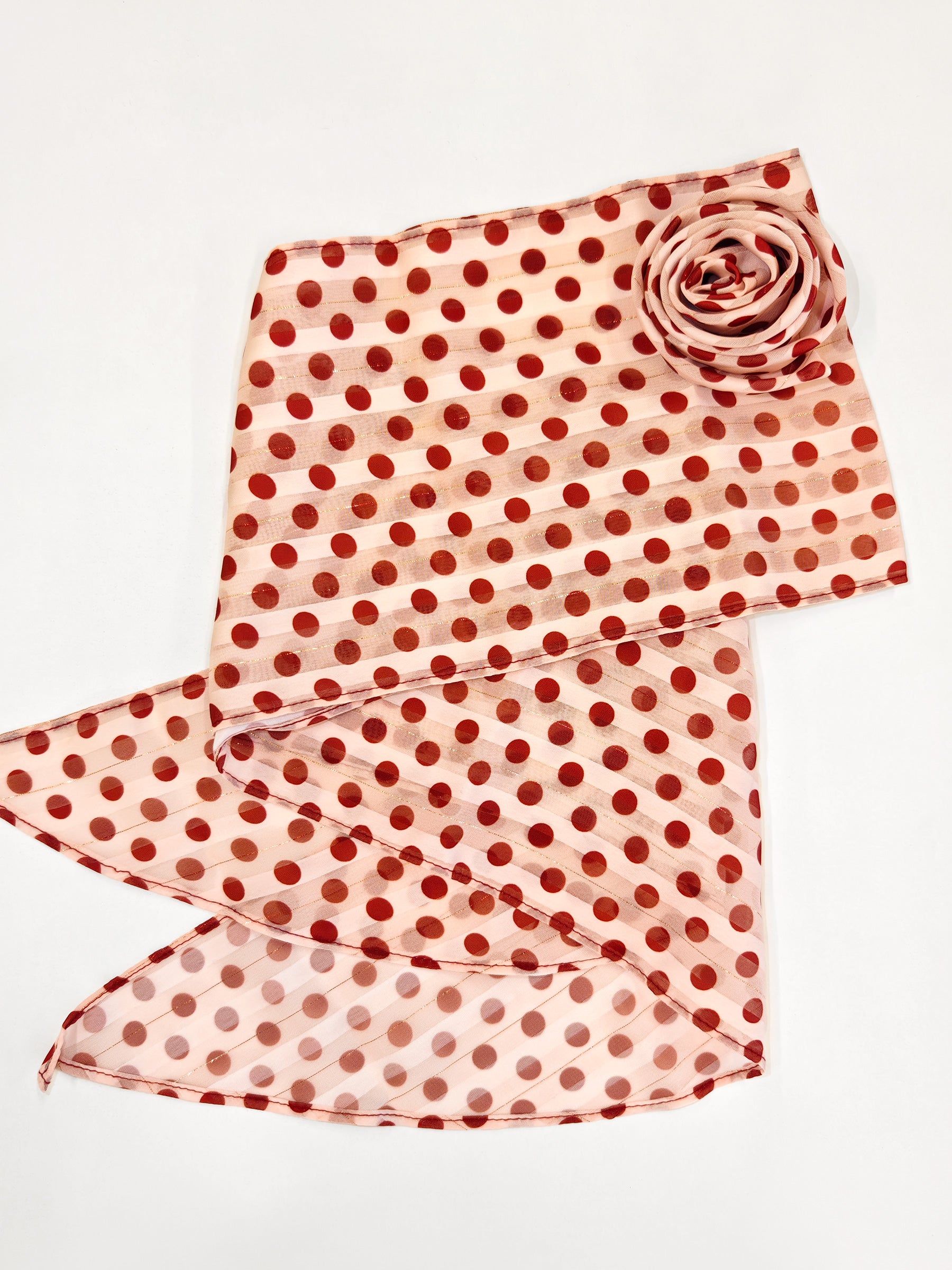 Polka Dots Scarf With Floral Clip GOELIA