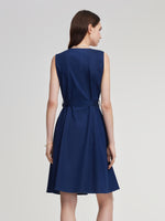 Denim Gathered Waist Sleeveless Women Self-Tie Belt Mini Dress GOELIA