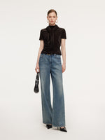 Mock Neck Ruched Women Knit Top With Triangle Scarf GOELIA