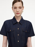 Gather-Waisted Women Midi Shirt Dress With Leather Belt GOELIA