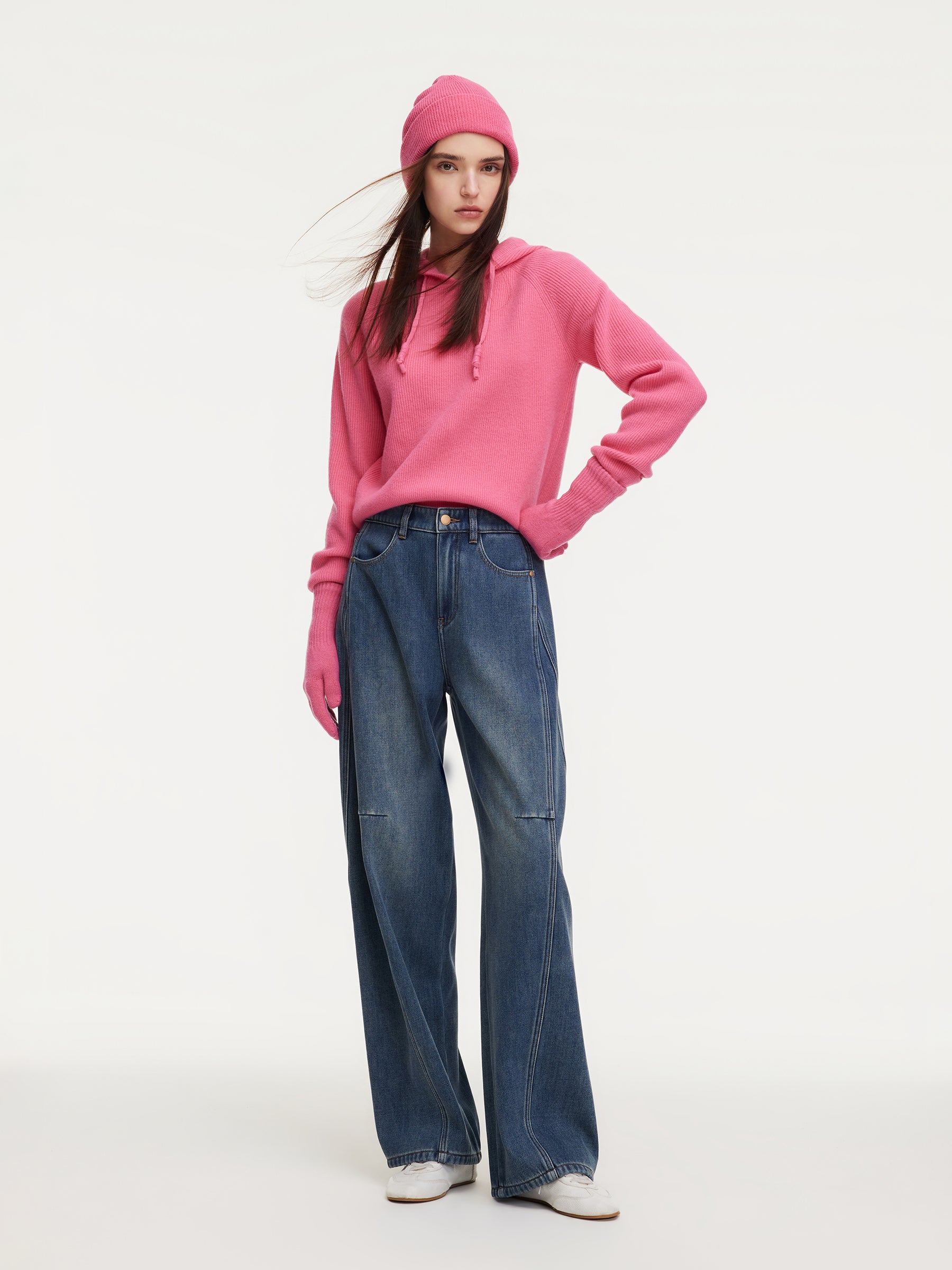 Denim Fleece Lined Women Tapered Jeans GOELIA