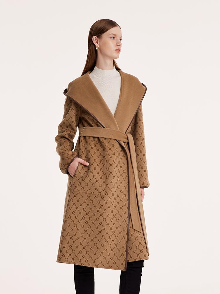 Pure Wool Reversible Hooded Printed Women Coat GOELIA