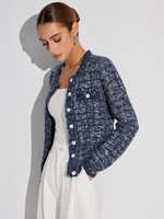 Wool Cotton Blend Frayed Trim Women Cardigan GOELIA