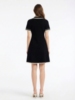 Tencel Blend Contrast Trim Women Lapel Knit Mini Dress GOELIA