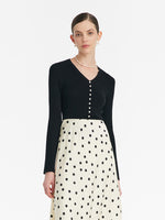 Pure Washable Wool V-Neck Women Knit Top GOELIA