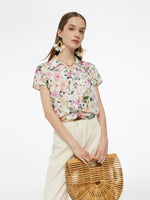 19MM Mulberry Silk Floral Print Women Twist Front Top GOELIA
