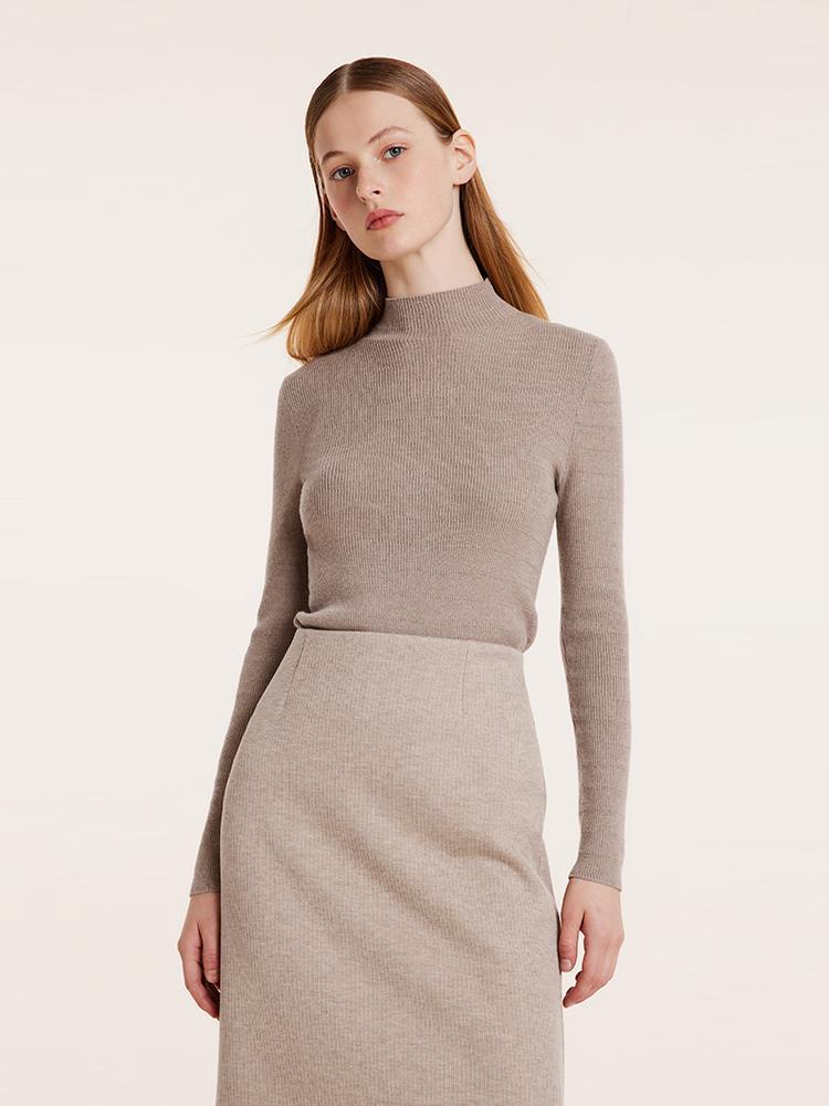 Machine Washable Wool Mock Neck Sweater GOELIA