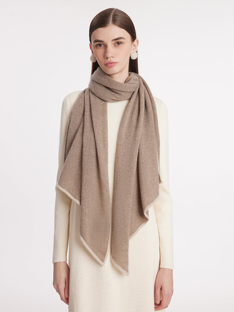 Contrast Trim Asymmectical Cashmere Scarf GOELIA