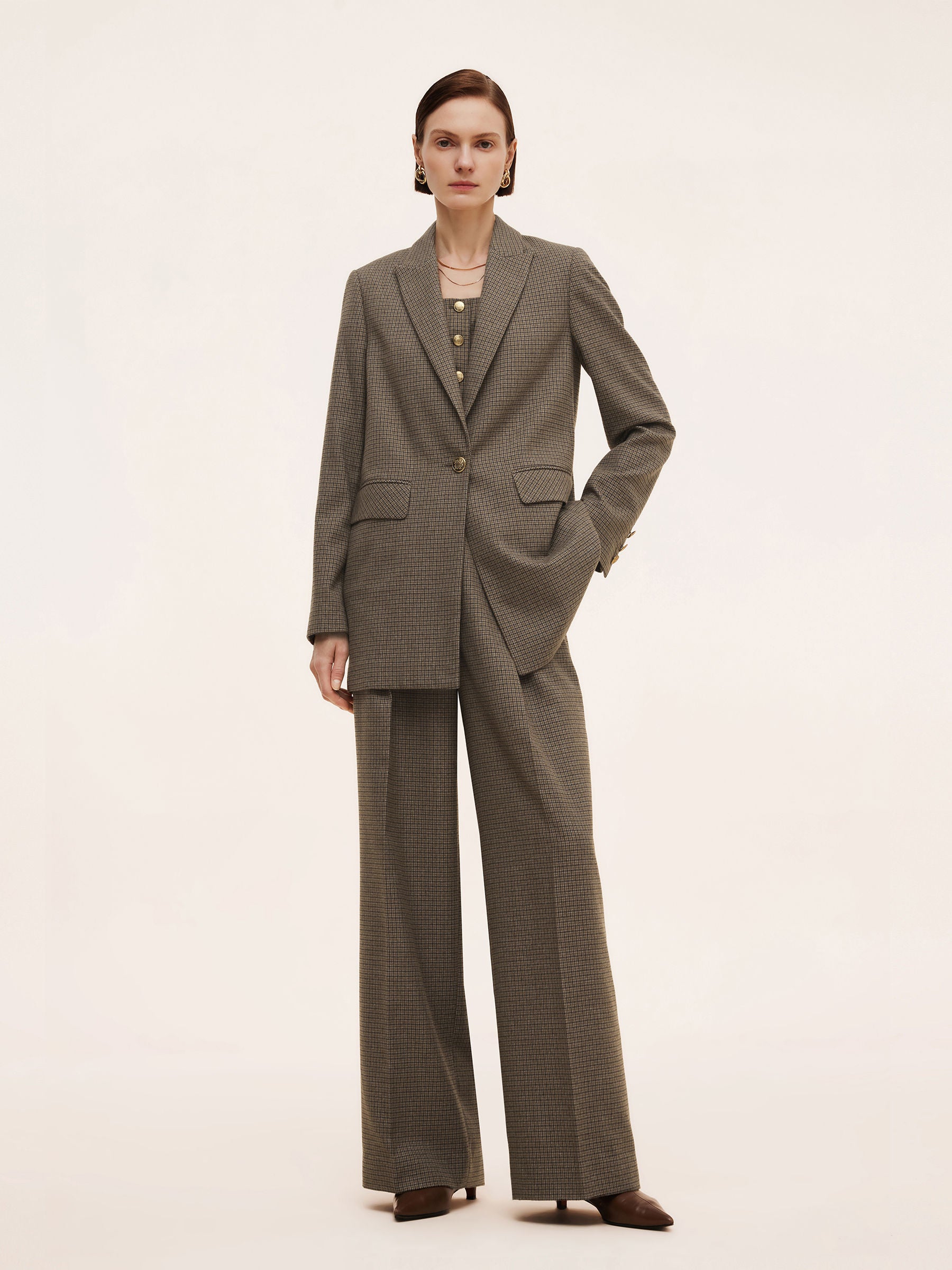 Plaid Notched Collar Women Blazer GOELIA