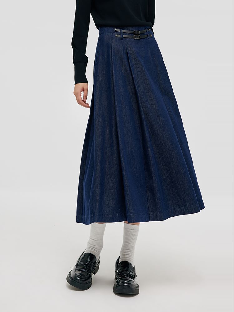 Sagittarius Denim Pleated Half Skirt